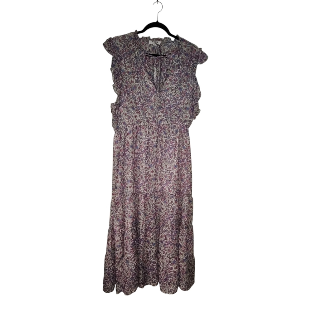 BB Dakota Lavender Floral Tiered V-Neck Midi Dress With Ruffle Sleeves - Picture 3 of 6
